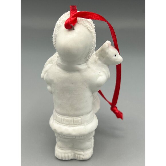 Eskimos Rubbing Noses Kissing Porcelain Tree Ornament white Red Ribbon 3.5" Tall - Picture 7 of 9